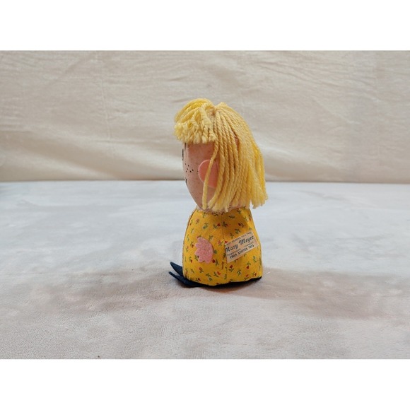 Vintage Mary Meyer Stuffed Doll Yellow Yarn Hair Floral Dress Vermont 6 Inch main image 0